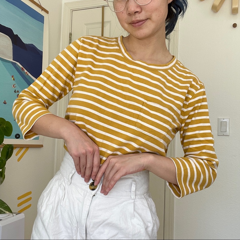 madewell 3/4th sleeve cropped striped top